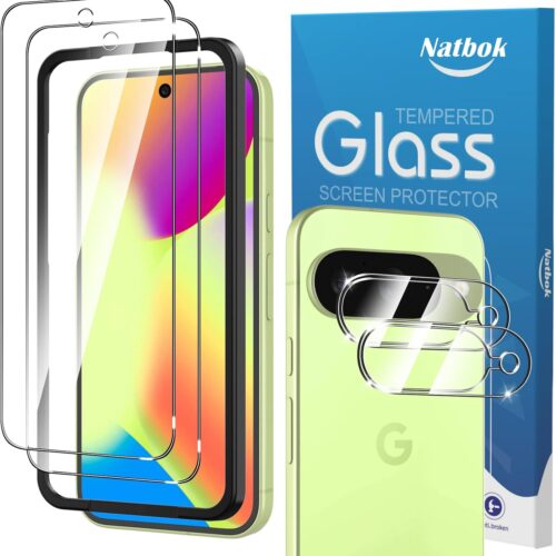2+2 Pack for Google Pixel 10 Screen Protector with Camera Lens Protector,with Alignment Frame, 9H Tempered Glass Film,HD Clear Scratch Resistant, Fingerprint Unlock Support,Case Friendly
