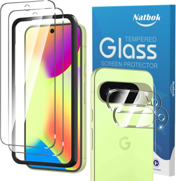 2+2 Pack for Google Pixel 10 Screen Protector with Camera Lens Protector,with Alignment Frame, 9H Tempered Glass Film,HD Clear Scratch Resistant, Fingerprint Unlock Support,Case Friendly 1