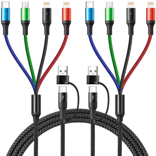 1 4 in 2 Multi Charging Cable 3.5A, 2Pack 6Ft Multiple fast Charging Cord USB A/C to Type C/Micro USB/Lightning Universal Braided USB C Charger Cable,Multi Chargers for Cell Phones,iPhone,Galaxy & More