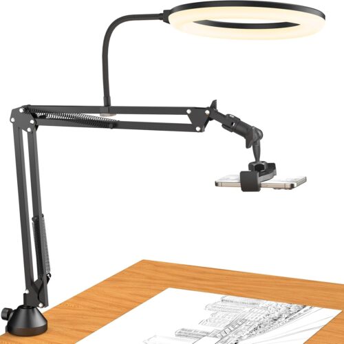 Overhead Ring Light Kit, 10" Ringlight with Heayy Duty Boom Arm and Phone Holder, Adjustable Angle, Suitable for Video Recording, Live Stream, Drawing, Makeup Nail