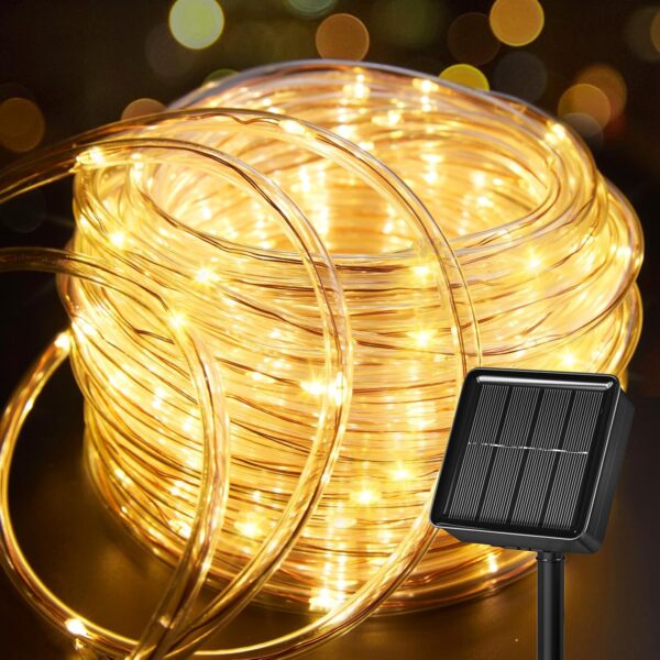 Solar Rope Lights, 39FT 100LED Outdoor Solar String Lights, IP65 Waterproof Solar Powered Fairy Lights with 8 Lighting Modes for Party Garden Yard Home Holiday Tree Decoration, Warm White 1