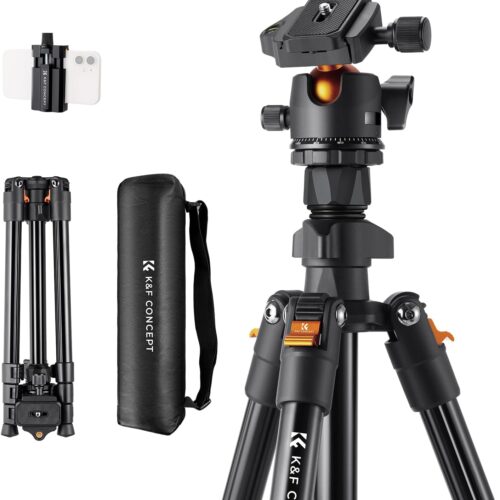 64 inch/163 cm Camera Tripod,Lightweight Travel Outdoor DSLR Tripods with 360 Degree Ball Head Load Capacity 17.6 lbs/8 kg,Cellphone Clip for Smartphone Live Streaming Vlog O234A1+BH-36