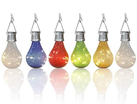 Solar Light Bulbs Outdoor Waterproof Garden Camping Hanging LED Light Lamp Bulb Globe Hanging Lights for Home Yard Christmas Party Holiday Decorations (6 Pack-Solar Light Bulbs)