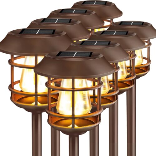 Solar Pathway Lights 8PK Outdoor Garden Yard Lights Waterproof Auto-on/Off Landscape for Lawn Patio Walkway Warm Light (Brown), PTH-080