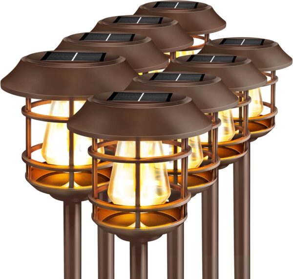 Solar Pathway Lights 8PK Outdoor Garden Yard Lights Waterproof Auto-on/Off Landscape for Lawn Patio Walkway Warm Light (Brown), PTH-080 1