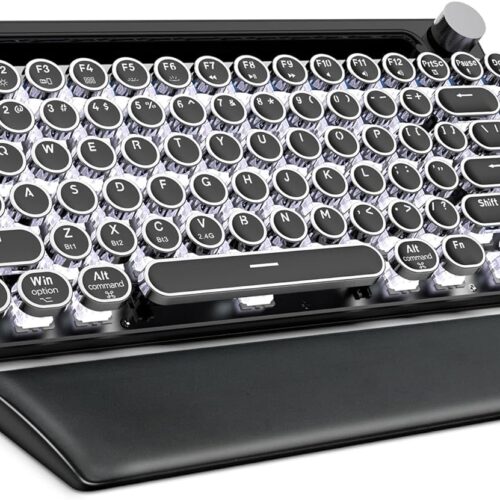 7KEYS Typewriter Keyboard Wireless Retro Style, Vintage Classical Round Keys Metal Mechanical Keyboard with Bluetooth5.0 and Wired for IPAD PC/Laptop Mac/Phone (Black Mini)