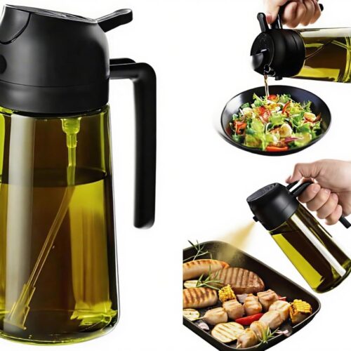 16oz/470ml Glass Olive Oil Sprayer for Cooking, 2 in 1 Oil Dispenser for Kitchen Spray and Pour, Premium Light-Blocking Oil Bottle, Food-Grade Spray Bottle, for Salad, Air Fryer, BBQ (Green)