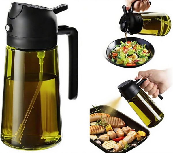 16oz/470ml Glass Olive Oil Sprayer for Cooking, 2 in 1 Oil Dispenser for Kitchen Spray and Pour, Premium Light-Blocking Oil Bottle, Food-Grade Spray Bottle, for Salad, Air Fryer, BBQ (Green) 1