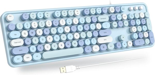 Computer Wired USB Keyboard - Blue Full-Size Round Keycaps Retro Typewriter Keyboards, for Windows, PC, Laptop, Desktop, Mac 1