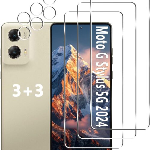 [3+3 Pack] Moto G Stylus 5G 2024 Screen Protector + Camera Lens Protector, 9H Tempered Glass, Anti Scratch, Easy Installation, Bubble Free, HD Screen Protector for Motorola Moto G Stylus 5G 2024