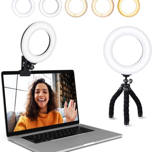 Video Conference Lighting Kit, Ring Light Clip on Laptop Monitor with 5 Dimmable Color & 5 Brightness Level for Webcam Lighting/Zoom Lighting/Remote Working/Self Broadcasting and Live Streaming, etc.