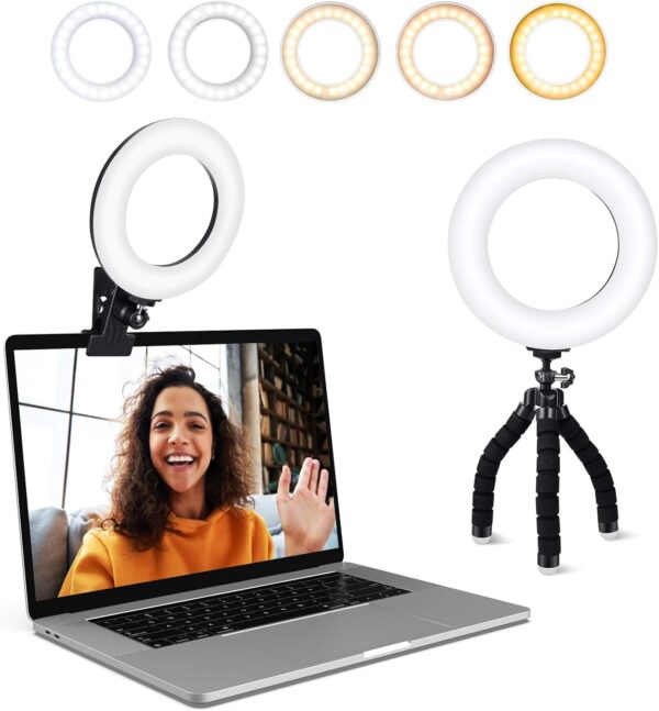 Video Conference Lighting Kit, Ring Light Clip on Laptop Monitor with 5 Dimmable Color & 5 Brightness Level for Webcam Lighting/Zoom Lighting/Remote Working/Self Broadcasting and Live Streaming, etc. 1 Lighting