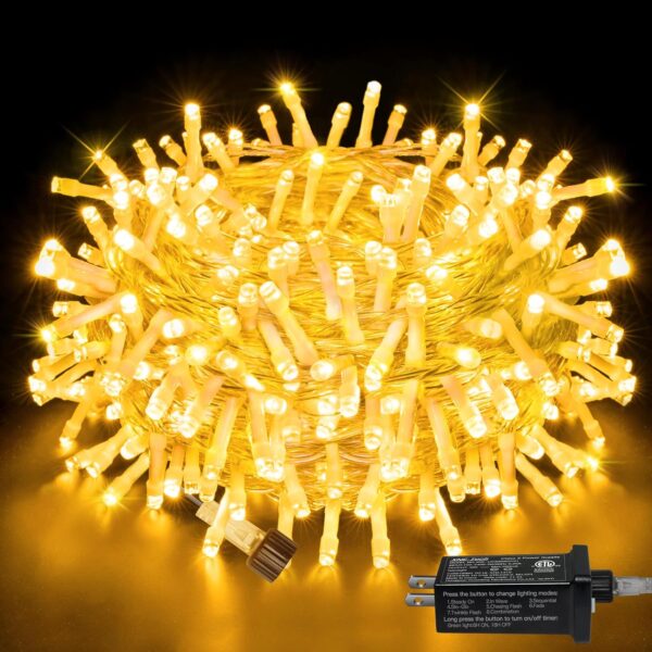 Christmas Lights Outdoor 200LED 60FT, Warm White Connectable Plug in Fairy Light Indoor, 8 Modes Waterproof Timer Plug in LED String Lights for House Outside Bedroom Patio Balcony 1 Christmas Lights