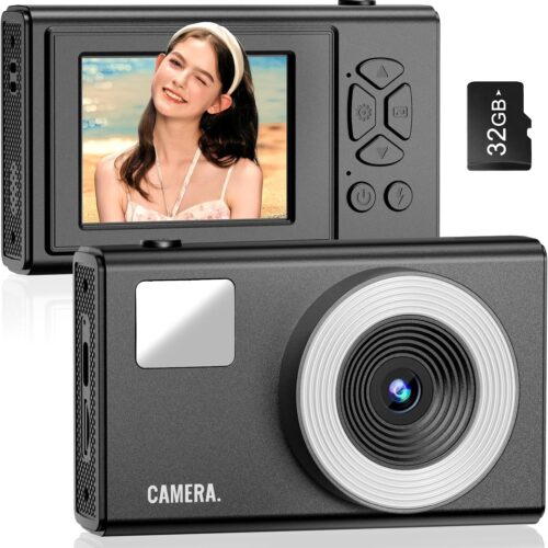 Digital Camera, 48MP AutoFocus UHD 4K Vlogging ‌Camra‌ 16X Digital Zoom, Anti-Shake Portable Digital Point and Shoot Kids Camera, Compact Small Camera for Kids Teens Boys Girls(Black)