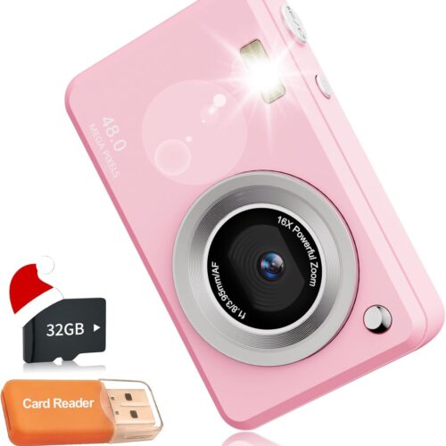 Digital Cameras FHD Camera for Kid Boys Girls Compact Digital Point and Shoot Camera with 16X Zoom 32GB Card Kids Camera for Kids