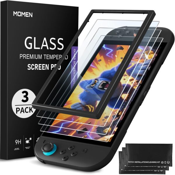 3PCS Switch 2 Tempered Glass Screen Protector for Nintendo 2025 Anti-Glare with Auto-Alignment, Anti Blue Light 9H Glass Matte Switch2 Screen Protector, Dust Free, 25 Seconds Installation, Bubble-Free, Ultra-Clear 1