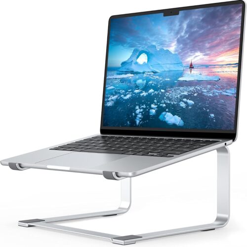 1 Laptop Stand for Desk, Metal Computer Riser, Heavy Stable PC Holder, Ergonomic Laptops Elevator for 12 to 17.3 Inches Notebook Computer, Silver