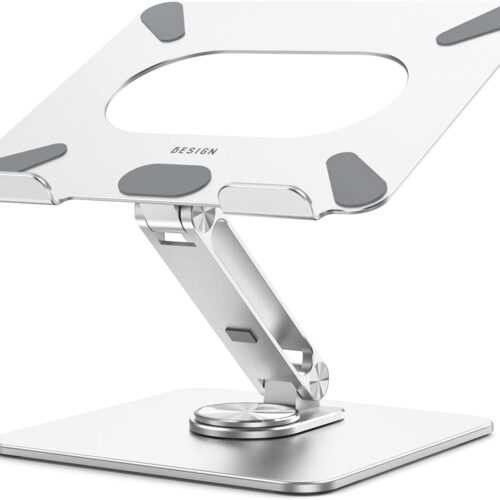 1 LSX7 Laptop Stand with 360 Rotating Base, Ergonomic Adjustable Notebook Riser Holder Compatible with Air, Pro, Dell, HP, Lenovo More 10-15.6" Laptops (Silver)