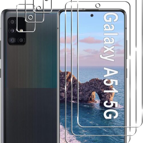 [3+3 Pack] Galaxy A51 Screen Protector + Camera Lens Protector, 9H Hardness Tempered Glass, Scratch Resistant, HD Clear, Easy Installation, Bubble Free, Screen Protector for Samsung Galaxy A51 5G