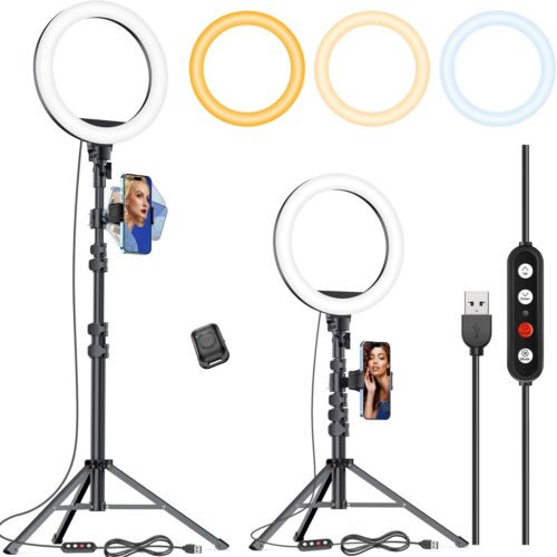 10.2" Selfie Ring Light with 65" Adjustable Tripod Stand & Phone Holder for Live Stream/Makeup, Upgraded Dimmable LED Ringlight for Tiktok/YouTube/Zoom Meeting/Photography