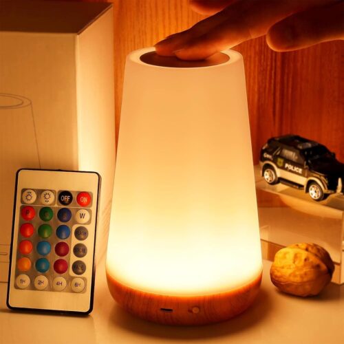1 Night Light, Dimmable Touch Lamp for Bedroom, Portable Table Bedside Lamp, 5 Brightness 13 RGB Colors, Night Lights for Baby Nursery Bathroom