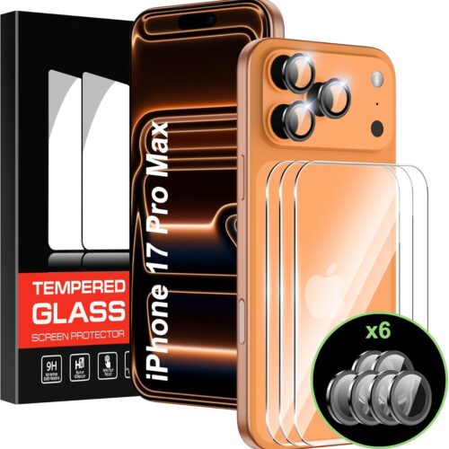 iPhone 17 Pro Max 6.9"Back Screen Protector with Camera Lens Protector,9H Hardness Anti-Scratch Tempered Glass,Case Friendly, Anti-Fingerprint,Anti-Scratch,Easy Installation,6.9 inch(3+2 PACK)