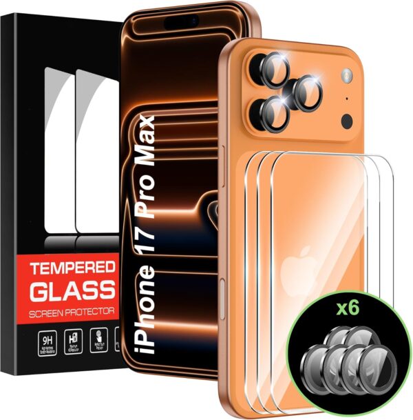 iPhone 17 Pro Max 6.9"Back Screen Protector with Camera Lens Protector,9H Hardness Anti-Scratch Tempered Glass,Case Friendly, Anti-Fingerprint,Anti-Scratch,Easy Installation,6.9 inch(3+2 PACK) 1