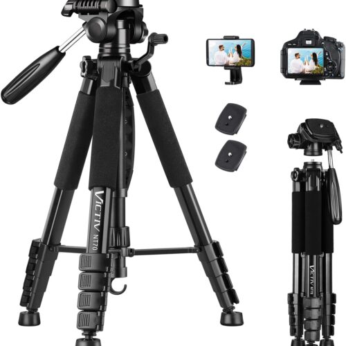 74” Camera Tripod, Tripod for Camera and Phone, Aluminum Professional Tripod Stand for Canon Nikon with Carry Bag and Phone Holder, Compatible with DSLR, iPhone, Spotting Scopes, Max Load 9.5Lb