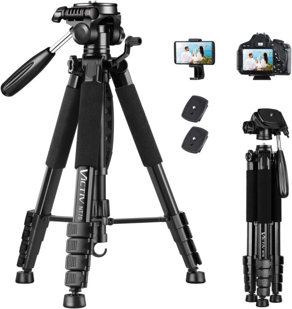 74” Camera Tripod, Tripod for Camera and Phone, Aluminum Professional Tripod Stand for Canon Nikon with Carry Bag and Phone Holder, Compatible with DSLR, iPhone, Spotting Scopes, Max Load 9.5Lb 1