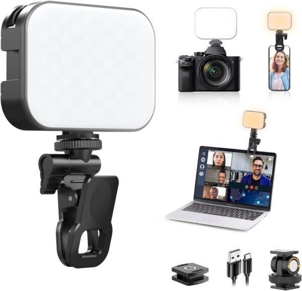VL100X Selfie Light, Clip LED Light Panel for Phone/Laptop/Tablet/Computer, Bi-Color Portable Clip Camera Light with Dimmable 2500-6500K with 2000mAh Battery for Video Conference/Picture 1 Selfie Light