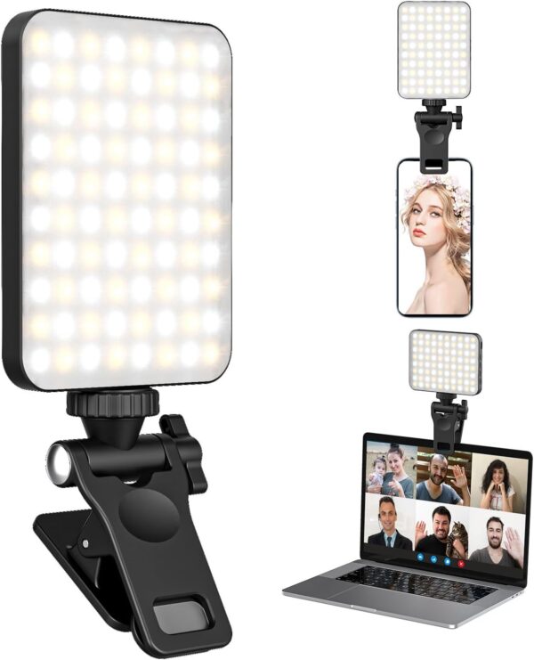 Rechargeable Selfie Light, Clip Fill Light for Phone Laptop Tablet Portable Light for Video Conference Live Streaming Zoom Call Makeup Picture (Black) 1 Selfie Light