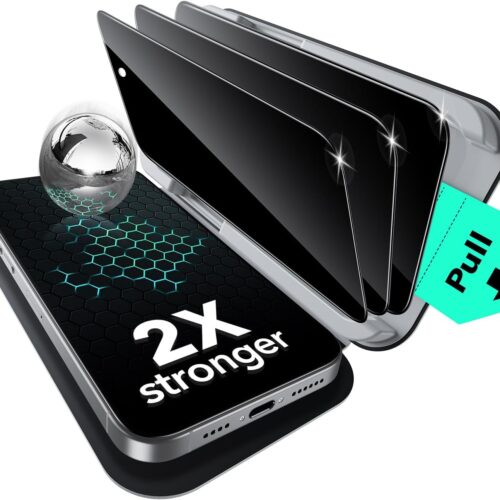3 Pack for iPhone 16 Pro Max Privacy Screen Protector, Military Grade Shatterproof, 9H Hardness, Anti-spy Tempered Glass with UltraFit Tray
