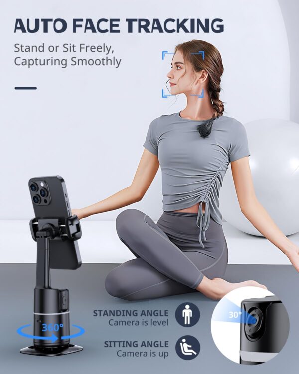 Auto Face Tracking Tripod with Adjustable Desk Tripod, 360° Rotating vlogging kit for iPhone with Remote & Gesture Control, Rechargeable Selfie Fill Light, No App Required 4