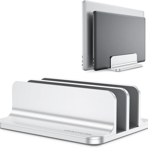 Vertical Laptop Stand [Updated Double Version], Desktop Aluminum Mac Book Stand with Adjustable Dock Size, Fits All Mac Book, Surface, Chrome Book and Gaming Laptops (Up to 17.3 inch) (Silver)