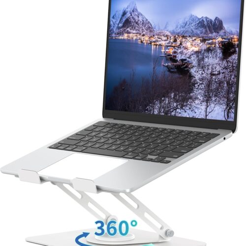 Laptop Stand for Desk with 360° Rotating Base, Multi-Angle Adjustable Laptop Stands, Foldable Laptop Riser Compatible with 10 to 15.6 Inches PC Computer, White