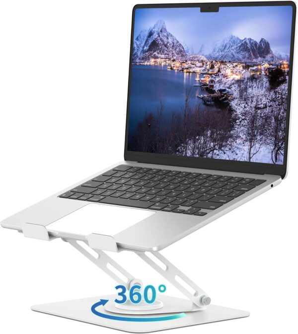 Laptop Stand for Desk with 360° Rotating Base, Multi-Angle Adjustable Laptop Stands, Foldable Laptop Riser Compatible with 10 to 15.6 Inches PC Computer, White 1 Laptop Stand