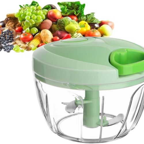 Vegetable Chopper Manual Food Chopper with Container, Hand Pull String Veggie Cutter for Salad Garlic Nut Onion