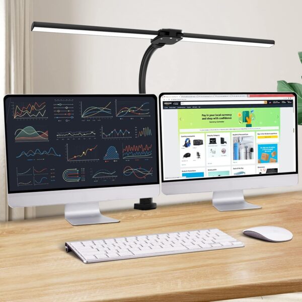 Double Head LED Desk Lamp, Architect Desk Lamps for Home Office, 24W Brightest Workbench Office Lighting-5 Color Modes and 5 Dimmable Eye Protection Modern Desk Lamp for Monitor Reading 1