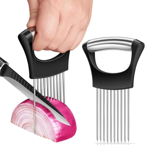 2025 Premium Onion Slicer, Stainless Steel Onion Holder for Slicing Onion, Kiwifruit, Tomatoes, Avocados, Eggs, Lemon, Meat, Third Generation Onion Cutter