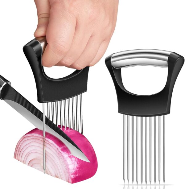 2025 Premium Onion Slicer, Stainless Steel Onion Holder for Slicing Onion, Kiwifruit, Tomatoes, Avocados, Eggs, Lemon, Meat, Third Generation Onion Cutter 1