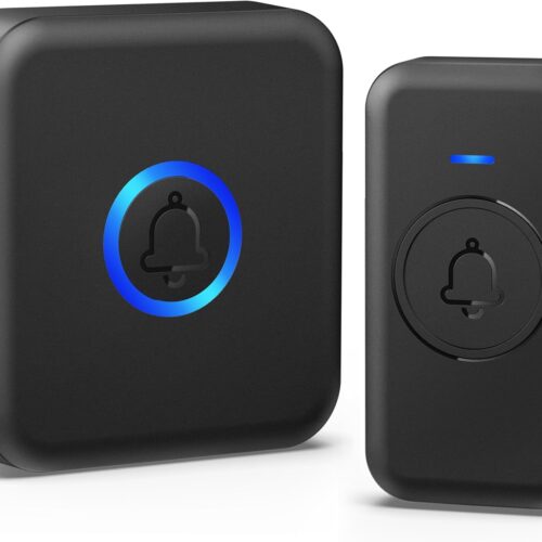 Wireless Doorbell, Waterproof Door Bell with 60 Chimes, 5 Volume Levels & 2 Mute Modes, Loud Doorbells Wireless for Home Classroom Office (1 Receiver & 1 Button, Black, American Plug)