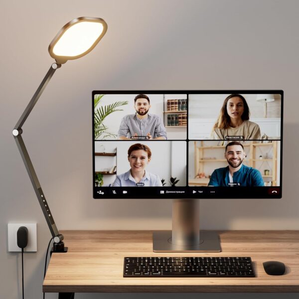 Video Conference Lighting for Computer, Dimmable Light for Video Recording, Meeting, Laptop & Webcam, 15W Ring Light for Desk with C- Clamp, Swing Arm, Remote, Memory & Timer CRI >95 1