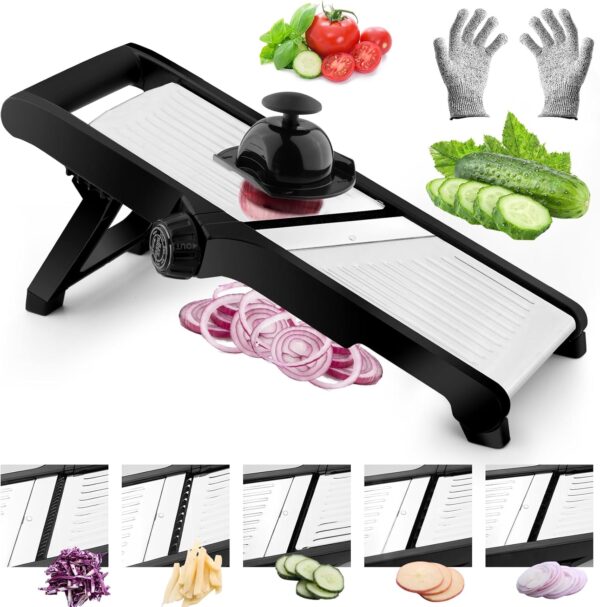 Mandoline Slicer for Kicthen,Adjustable Vegetable Slicer,Food Chopper,Potato Slicer,Mandolin,Tomato Slicer,Veggie Cutter,Stainless Steel Professional with Safety Gloves 2