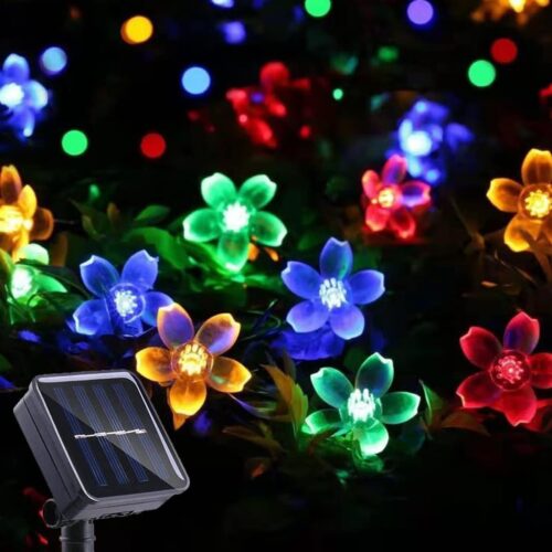 Solar String Flower Lights Outdoor Waterproof 50 LED Fairy Light Decorations for Garden Fence Patio Yard Christmas Tree, Lawn, Party (Multi-Colored)