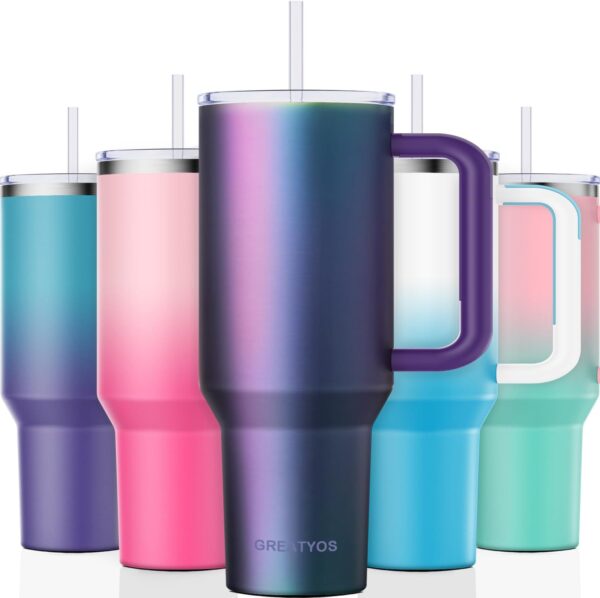 40 oz Tumbler with Handle and Straw Lid Insulated Tumblers Cups with Lids Straws Double Wall Vacuum Leak Proof Stainless Steel 40oz Tumbler Travel Mug Gifts for Men Women Him Her (Aurora) 1