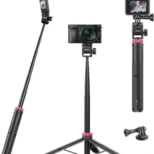 MT-71 Tripod Selfie Stick & Vlog Handle with Magnetic Quick Release&1/4'' Screw, 59in Extendable Lightweight Tripod Stand (7-Section) for DJI Pocket 3/Insta360 X5 X4 X3 Series