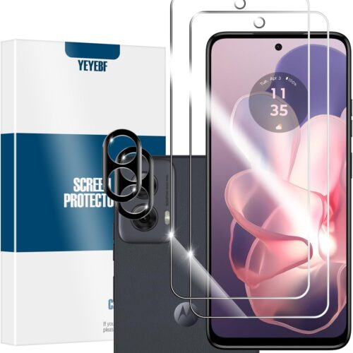 Moto G 5G 2024 HD Clear Tempered Glass Screen Protector + Camera Lens Protectors by YEYEBF, [2+2 Pack] [Case Friendly] [Anti-Glare] [Bubble-Free] Screen Protector Glass for Moto G 5G 2024