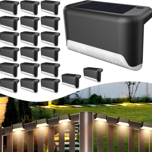 1 Solar Deck Lights Outdoor, 20 Pcs Solar Step Lights, Waterproof LED Solar Lights for Outdoor Stairs, Step, Fence, Yard, Patio, Railing, Garden and Pathway