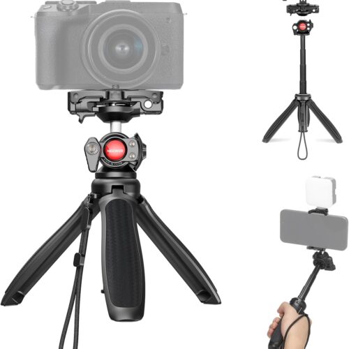 1 TP38 Phone Camera Tripod, 15" Extendable Selfie Stick Metal Stand with Phone Holder, Action Camera Adapter Compatible with Hero 12 11 10 9, 360° Ball Head Travel Tripod for Vlogging