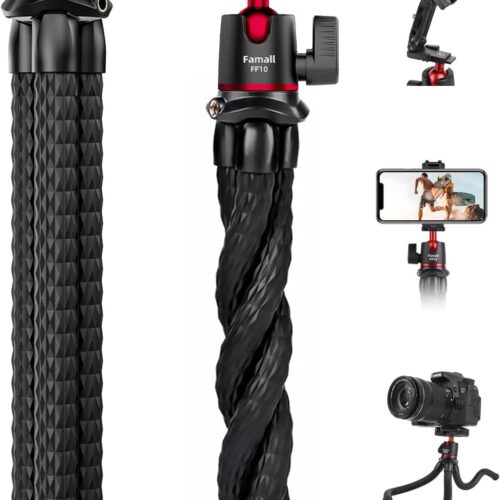 1 Portable Camera Tripod, Mini Flexible Stand for Phone with Cold Shoe Phone Mount for iPhone Camera Gopro Travel